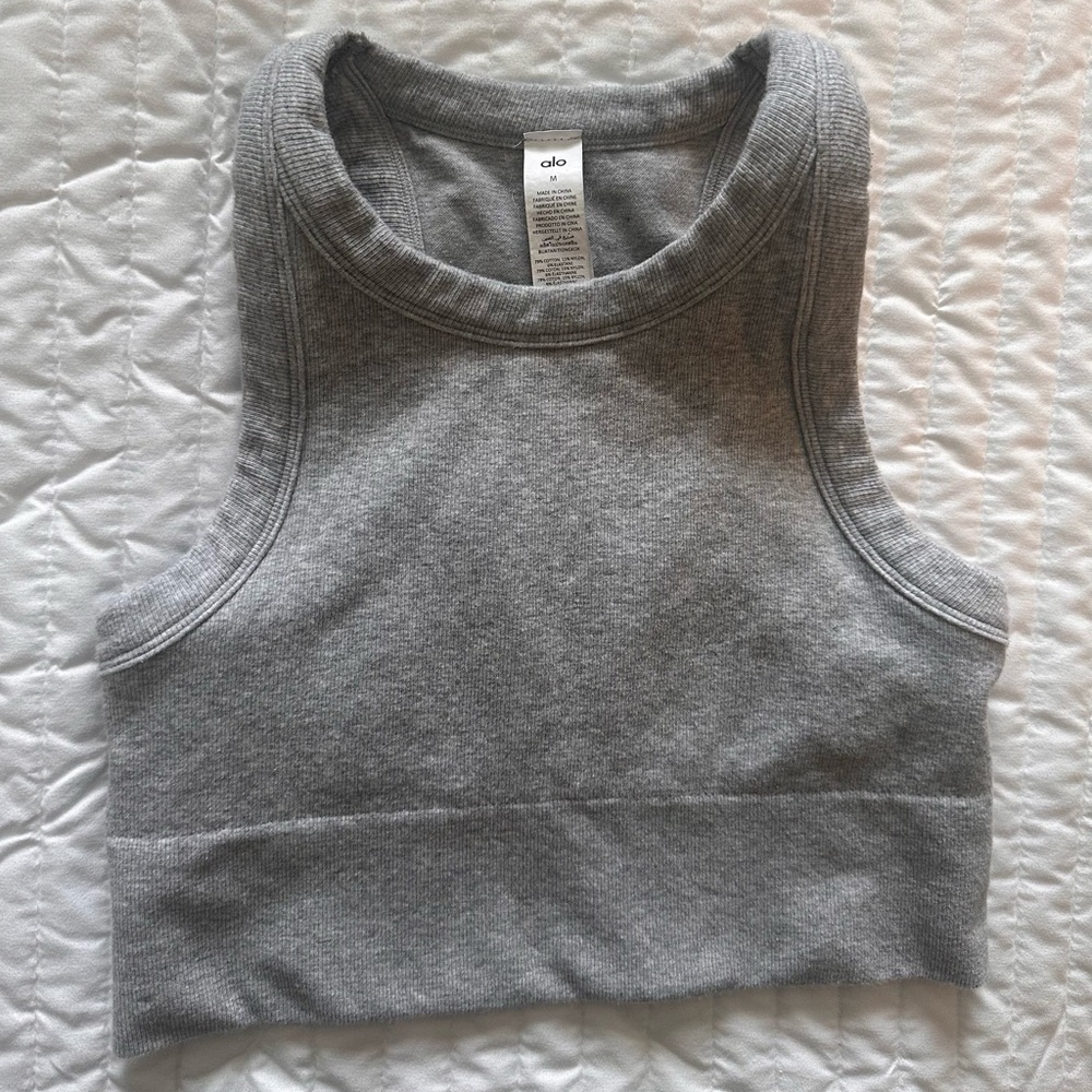 Alo Gray Cropped Tank Top